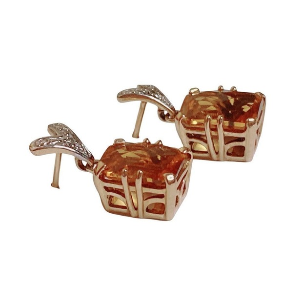 CID Emerald Cut Citrine November Birthstone Stud Earrings - Picture 5 of 9